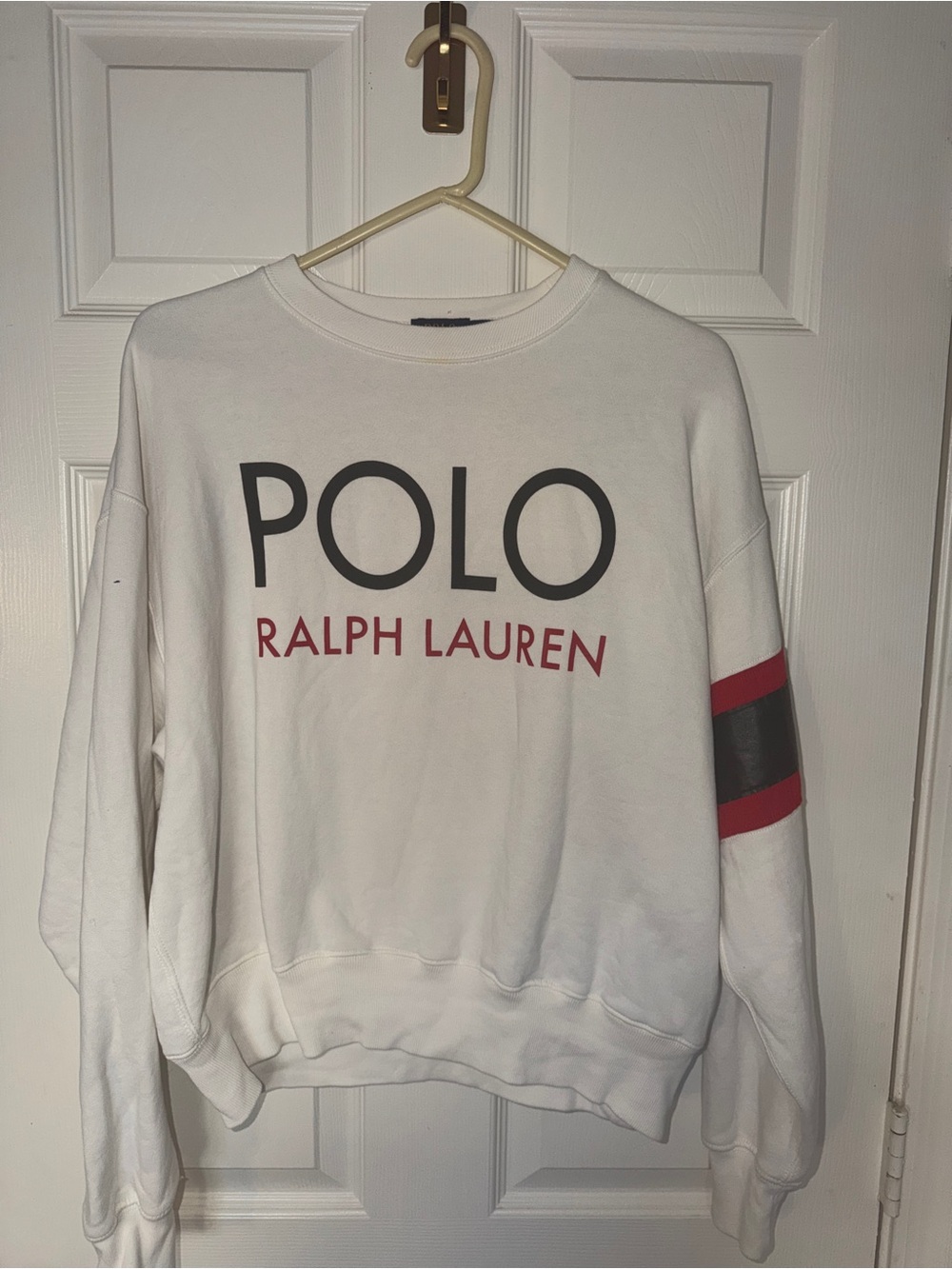 Polo Ralph Lauren White Sweatshirt with Leather Arm Stripe